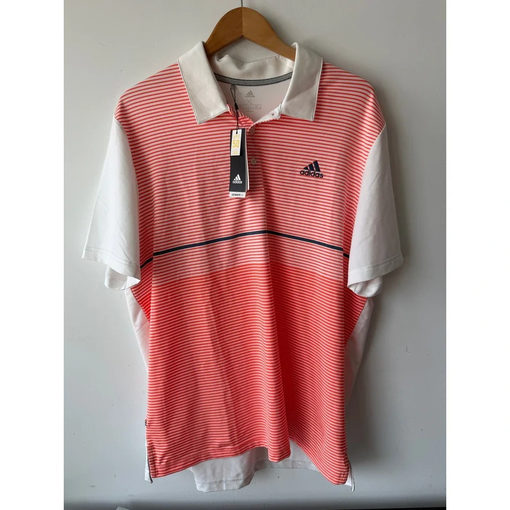 Adidas Mens Ultimate365 Colorblock Golf Polo Orange White Striped XL New NWT
